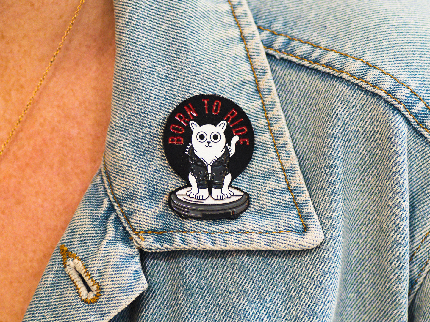 Roomba Cat Enamel Pin - Born to Ride