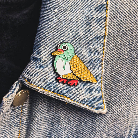 Ice Cream Pigeon Pin - Mint Chip Variant