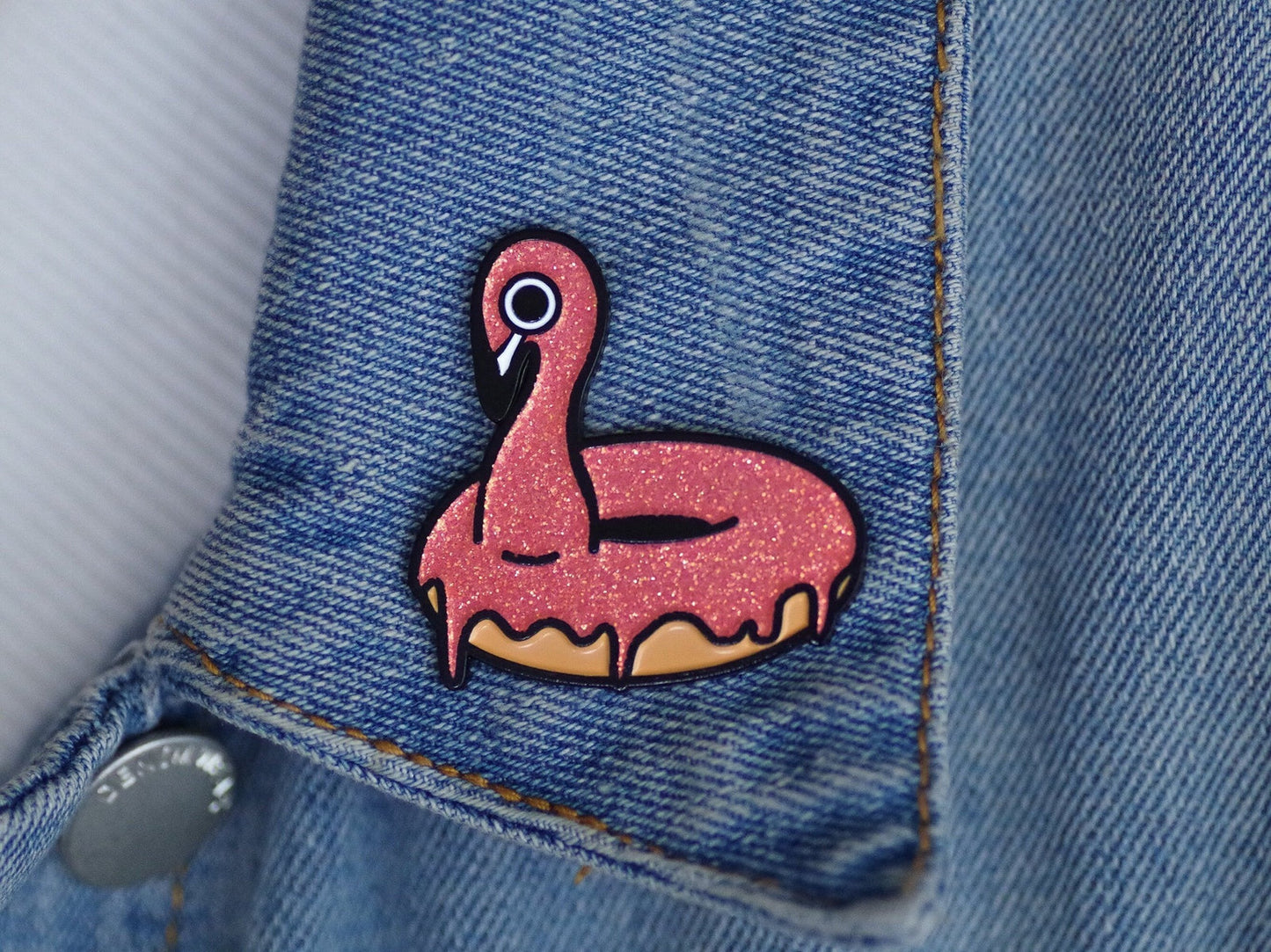 Flamingo Glitter Donut Pin