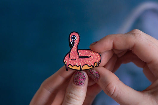 Flamingo Glitter Donut Pin